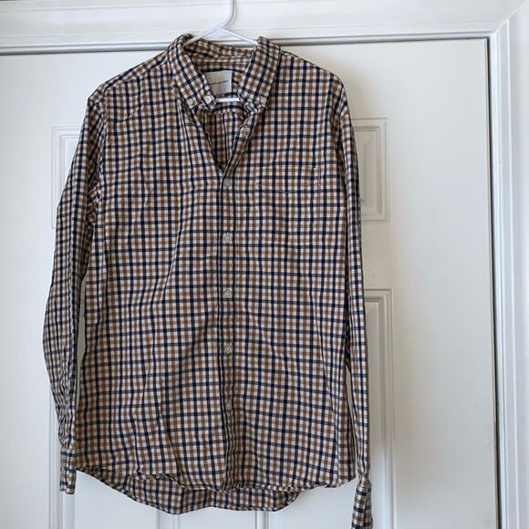 American Eagle Brown and Black Plaid Button Up Size Large - Picture 1 of 5